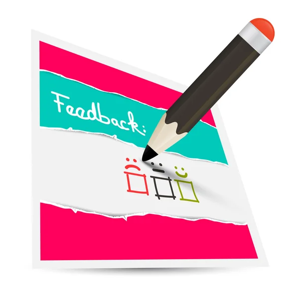 Cartão de papel de feedback com lápis e opções — Vetor de Stock