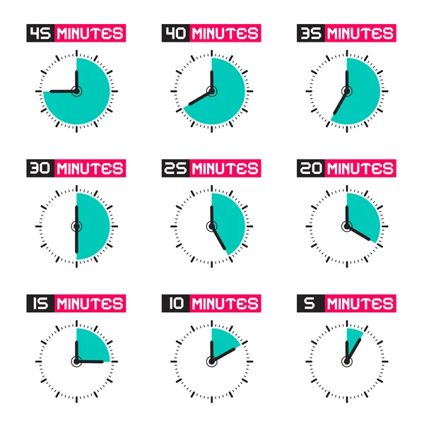 Cara de reloj con diferente tiempo Vector Illustration Set aislado sobre fondo blanco — Vector de stock