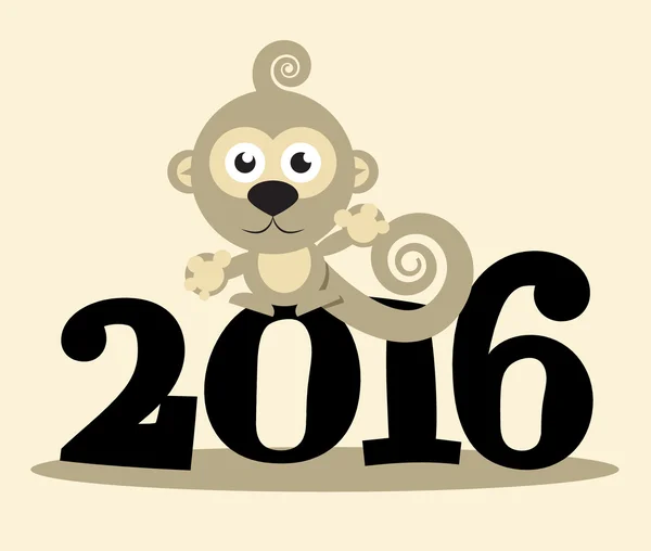 2016 jaar met Monkey vectorillustratie plat ontwerp — Stockvector