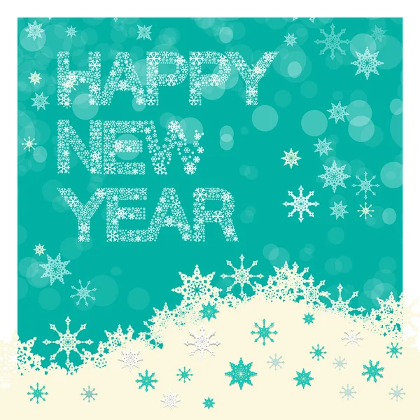 Feliz Ano Novo Título - Vector Snowflakes Slogan em fundo azul de inverno — Vetor de Stock