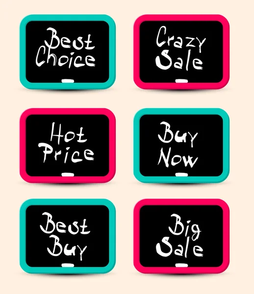 Business titels op schoolborden met krijt geïsoleerd op een witte achtergrond - beste keuze - Crazy Sale - Hot prijs - Koop nu - Best Buy en grote verkoop titels — Stockvector