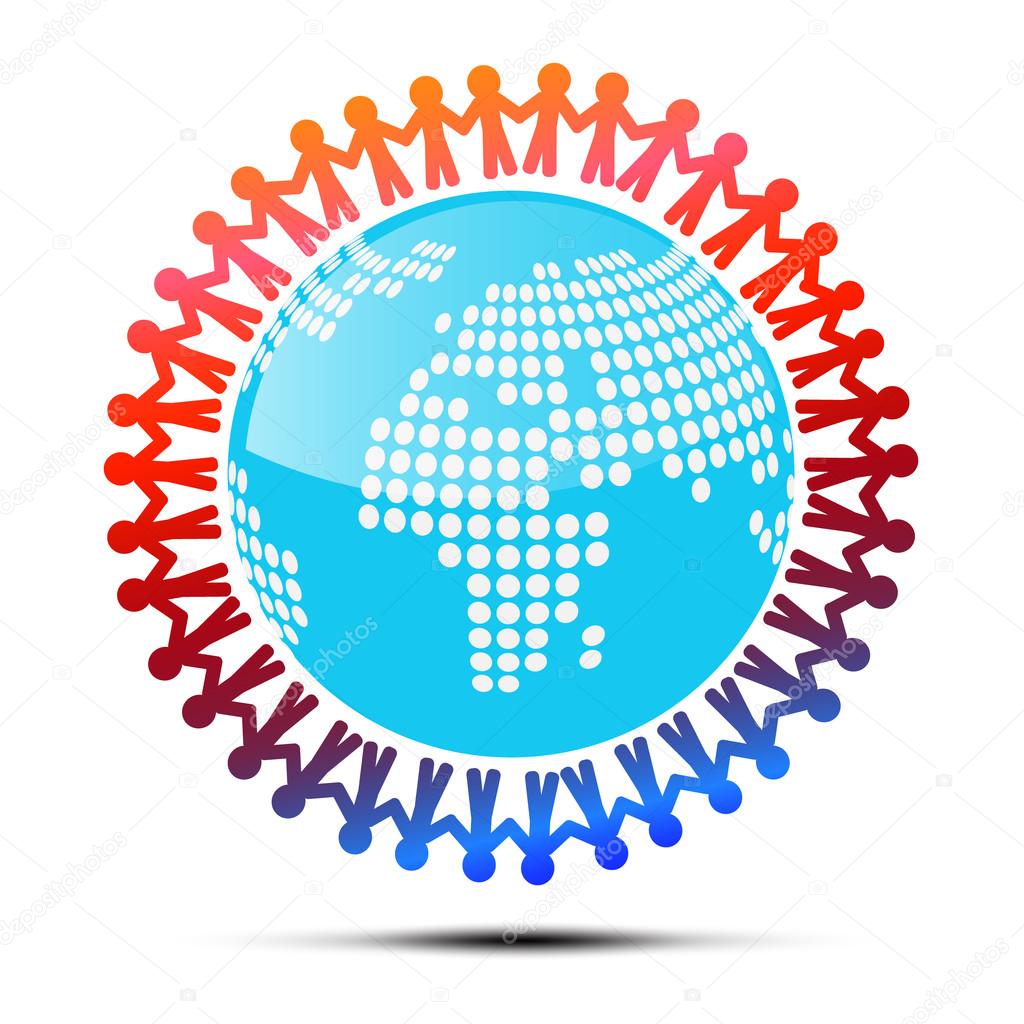 Vector Illustration of People Holding Hands Around Globe