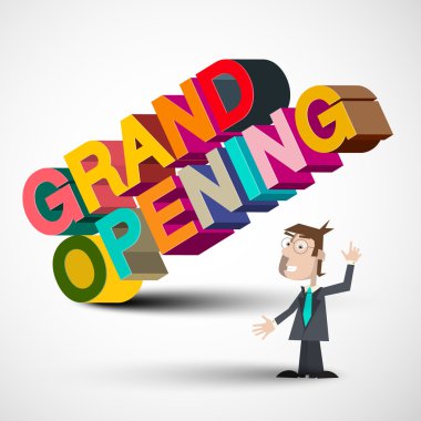 Adam beyaz arka plan üzerinde izole renkli 3d başlık açılarak grand