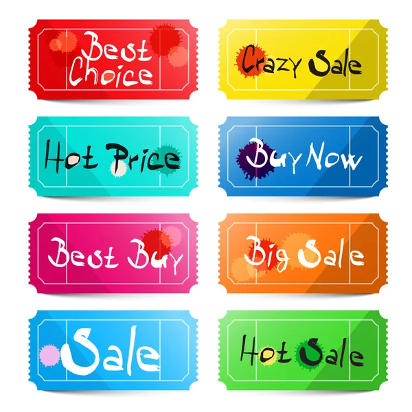 Best Choice - Crazy Sale - Hot price - Buy Now - Best Buy - Big Sale - Sale and Hot Sale Titles on Vector Tickets Labels Set — Stock Vector