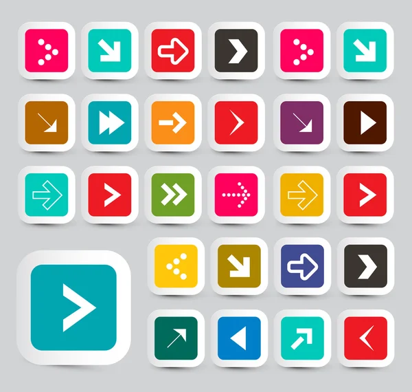 Flèches - Flèches en papier vectoriel coloré dans des carrés arrondis — Image vectorielle