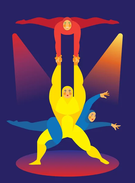 Circus acrobaten. man en twee vrouwen — Stockvector