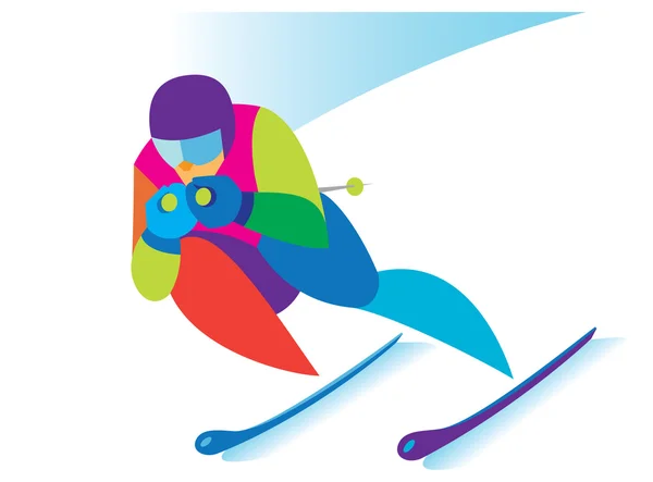 Esquiador desciende de la montaña — Vector de stock