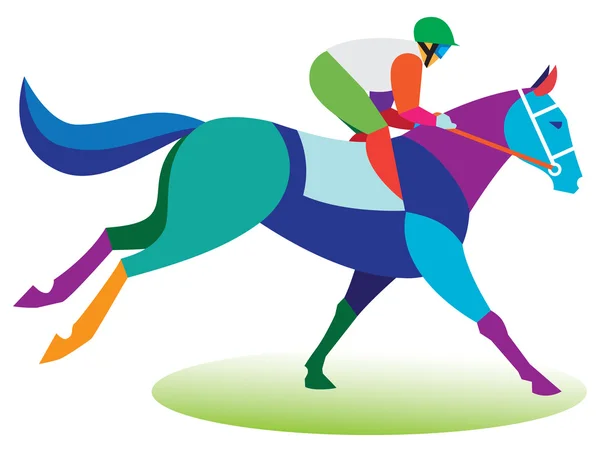 Carrera de caballos. Jockey salta a caballo — Vector de stock