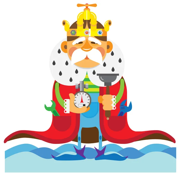 Cartoon old man plumber holding a plunger. — Stock Illustration Cartoon old man plumber holding a plunger. Royalty Free Stock Illustrations