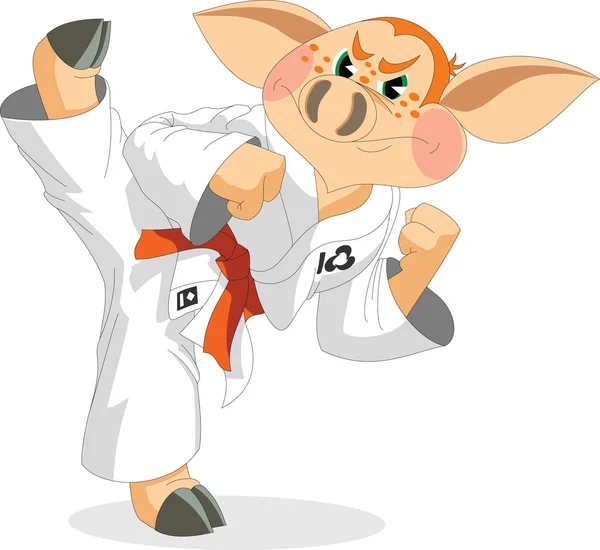 Babi kecil adalah atlet karate - Stok Vektor