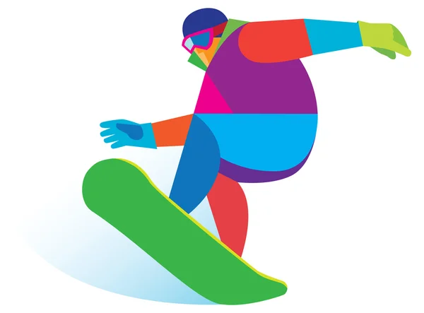 Giovane snowboarder che salta su uno snowboard — Vettoriale Stock