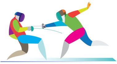 Eskrim. iki eskrimcilerin düello