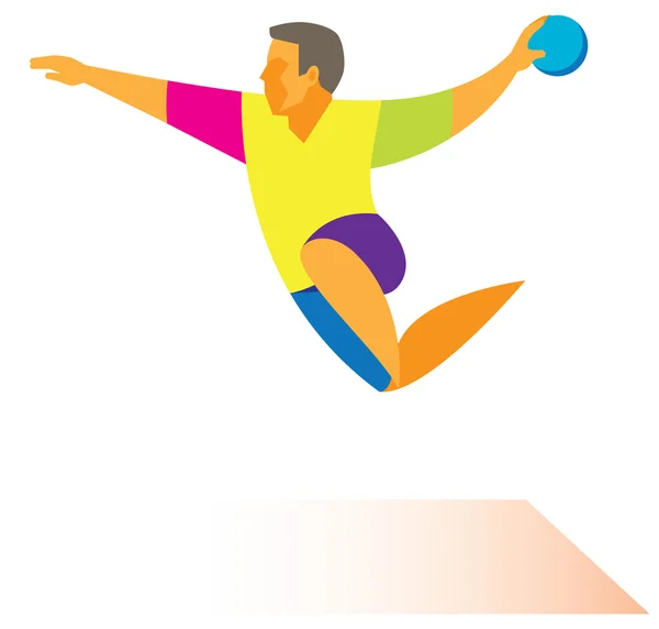 Jugador de balonmano saltando en ataques — Vector de stock