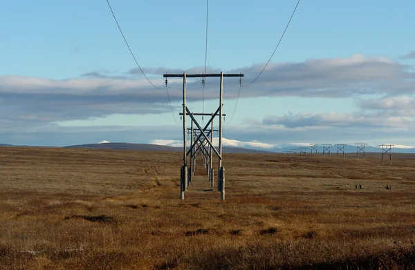 High-voltage line in the Chukchi tundra. — Stock Photo, Image