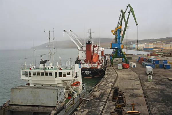 Ártico. Descarga de buques marinos en el puerto . —  Fotos de Stock