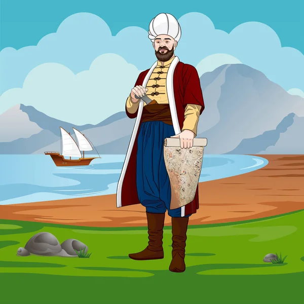 Piri Reis Também Muhiddin Piri Bey Navegador Almirante Cartógrafo Otomano — Vetor de Stock