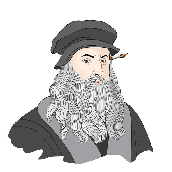 レオナルド ヴィンチ Leonardo Vinci 高ルネサンス期のイタリアの数学者であり これまでで最も多様な才能を持った人物の一人として広く知られている 彼の名声は最初彼の上に安住している間 — ストックベクタ