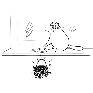 kedi saksıyı pencere düşer.