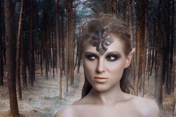Bella donna elfo in una foresta magica — Foto Stock