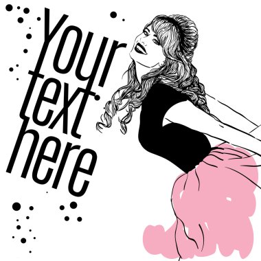 bir etek ve bluz giyen bir retro tarzı bir kadının vektör illüstrasyon. kopyalama alanı