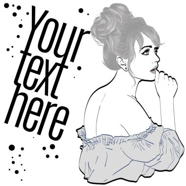 bir etek ve bluz giyen bir retro tarzı bir kadının vektör illüstrasyon. kopyalama alanı