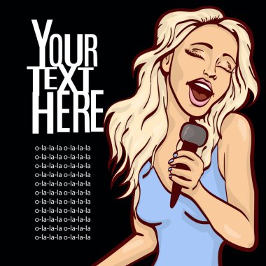 vektör çizim bir şarkı söyleyen kadın. Karaoke partisi. kopya alanı