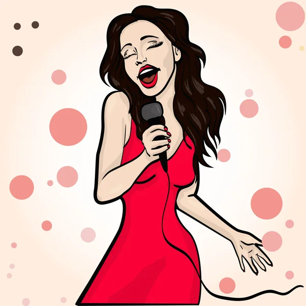 Ilustración vectorial de una mujer cantando. fiesta de karaoke. espacio de copia — Archivo Imágenes Vectoriales