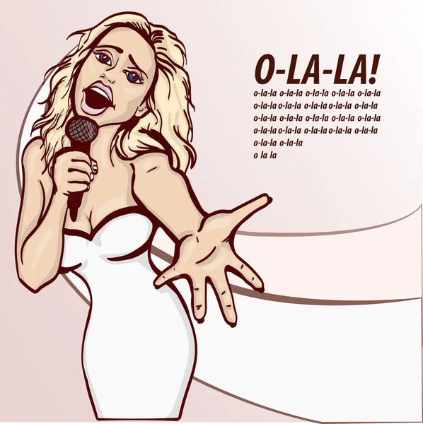 Ilustración vectorial de una mujer cantando. fiesta de karaoke. espacio de copia — Archivo Imágenes Vectoriales