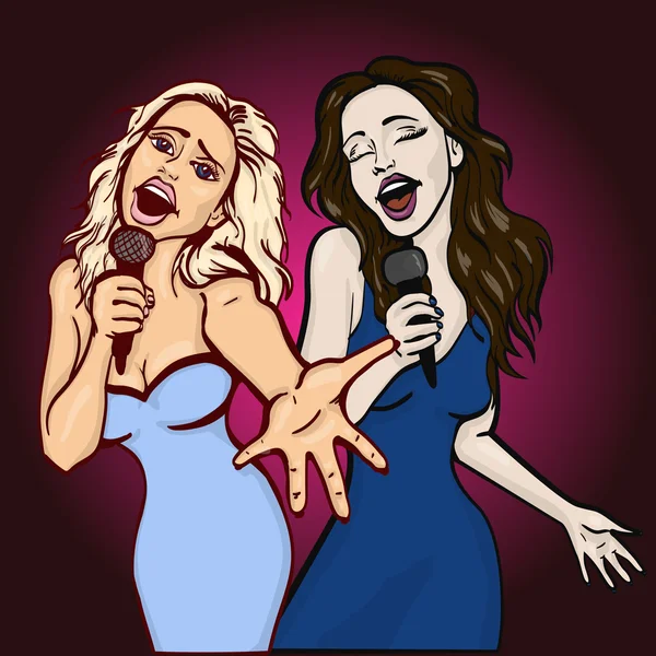 Vektor illustration av en kvinna som sjunger. Karaoke party. kopia utrymme — Stock vektor