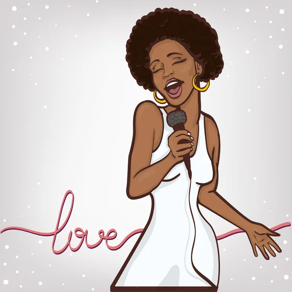 Ilustración vectorial de una mujer cantando. fiesta de karaoke — Vector de stock