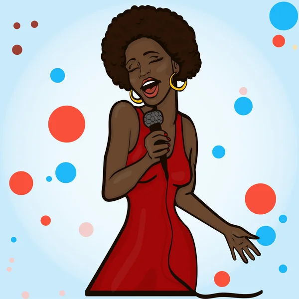 Ilustración vectorial de una mujer cantando. fiesta de karaoke — Vector de stock