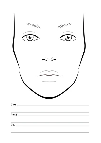 메이크업 아티스트 빈 얼굴 차트. — 스톡 벡터