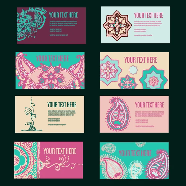 Ρετρό στολίδι συλλογή σχεδιασμός επαγγελματικών καρτών με floral υφή. — Διανυσματικό Αρχείο