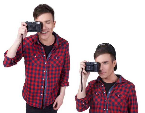 Portrait of a young attractive man with a camera — Stock Photo, Image