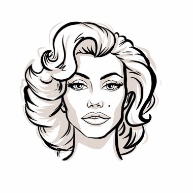 Kaliningrad, Rusya 8 Ekim 2020, beyaz arka planda Marilyn Monroe 'nun portresi, çizim çizimi, süper star Amerikan aktrisinin portresi.