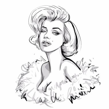 Kaliningrad, Rusya 8 Ekim 2020, beyaz arka planda Marilyn Monroe 'nun portresi, çizim çizimi, süper star Amerikan aktrisinin portresi.