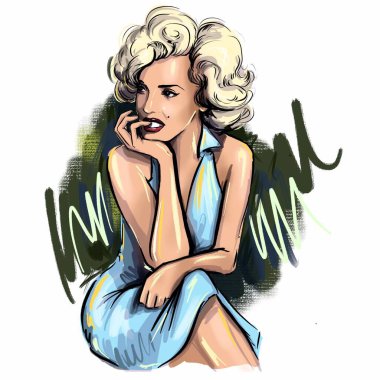 Kaliningrad, Rusya 8 Ekim 2020, beyaz arka planda Marilyn Monroe 'nun portresi, çizim çizimi, süper star Amerikan aktrisinin portresi.