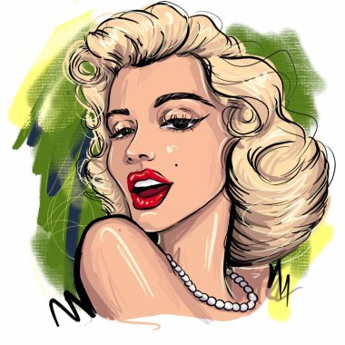 Kaliningrad, Rusya 8 Ekim 2020, beyaz arka planda Marilyn Monroe 'nun portresi, çizim çizimi, süper star Amerikan aktrisinin portresi.