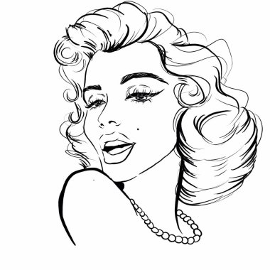 Kaliningrad, Rusya 8 Ekim 2020, beyaz arka planda Marilyn Monroe 'nun portresi, çizim çizimi, süper star Amerikan aktrisinin portresi.