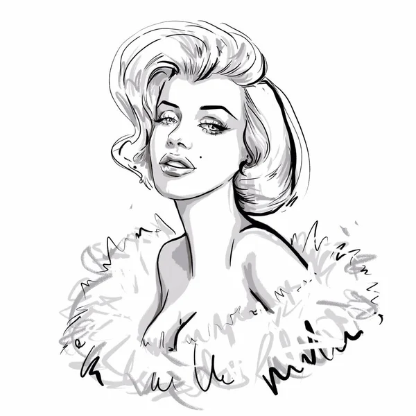 Kaliningrad, Rusya 8 Ekim 2020, beyaz arka planda Marilyn Monroe 'nun portresi, çizim çizimi, süper star Amerikan aktrisinin portresi.