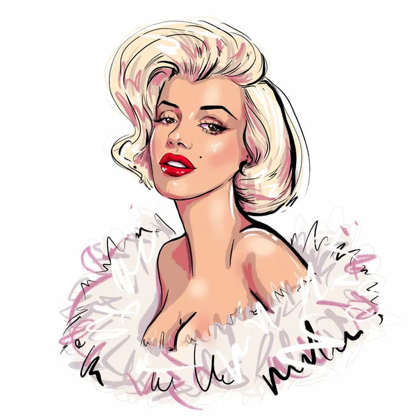Kalinyingrád Oroszország Október 2020 Portré Marilyn Monroe Fehér Alapon Vázlat — Stock Fotó