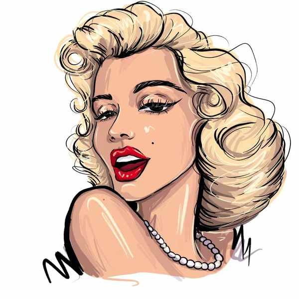 Kaliningrad, Rusya 8 Ekim 2020, beyaz arka planda Marilyn Monroe 'nun portresi, çizim çizimi, süper star Amerikan aktrisinin portresi.