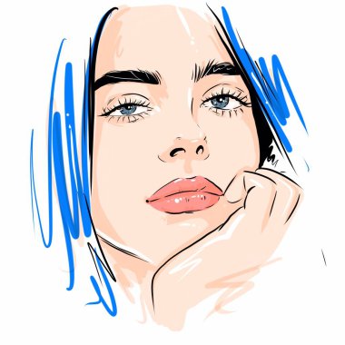 Kalininingrad, Rusya, 9 Nisan 2020. Billie Eilish 'in portresi Pop sanatının basit bir gösterimi