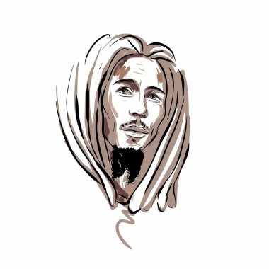 Kaliningrad, Rusya 8 Ekim 2020: Bob Marley pop sanatları skeçinde. Jamaika 'da müzisyen ve aktivist. Reggae müziğiyle de çok popüler.