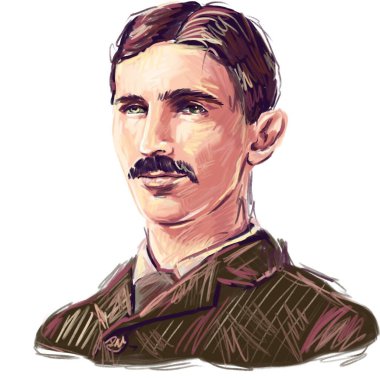 Kaliningrad, Rusya 8 Haziran 2021 potrait nikola tesla Basit pop sanat illüstrasyonu.