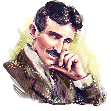 Kaliningrad, Rusya 8 Haziran 2021 potrait nikola tesla Basit pop sanat illüstrasyonu.