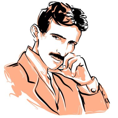 Kaliningrad, Rusya 8 Haziran 2021 potrait nikola tesla Basit pop sanat illüstrasyonu.