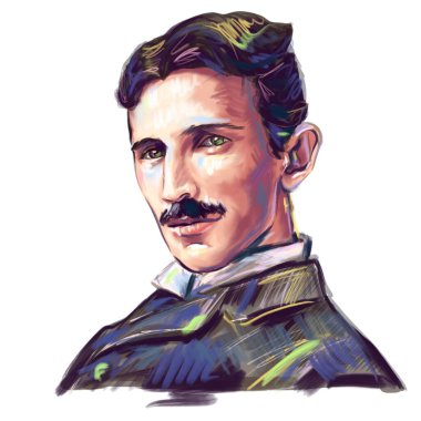 Kaliningrad, Rusya 8 Haziran 2021 potrait nikola tesla Basit pop sanat illüstrasyonu.
