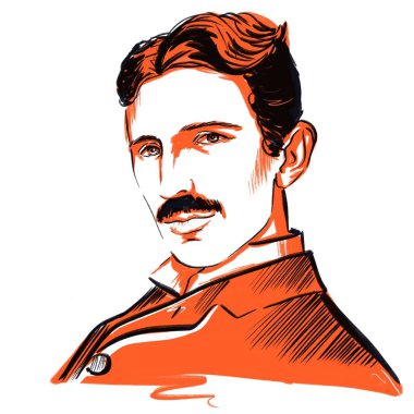 Kaliningrad, Rusya 8 Haziran 2021 potrait nikola tesla Basit pop sanat illüstrasyonu.