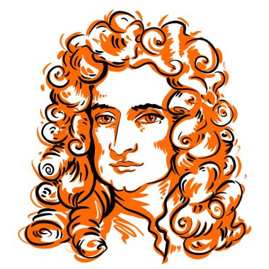 Kaliningrad, Rusya 8 Haziran 2021. Potrait Isaac Newton Basit Pop Sanatları Çizimi.